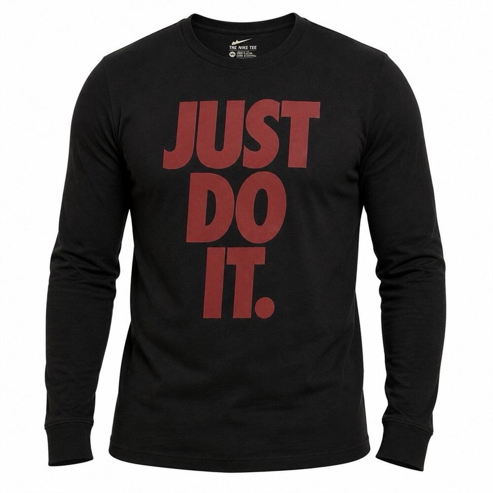 Nike Black Long Sleeve Tee Shirt JUST DO IT 3XL Brick Red Spellout Cotton Men's
